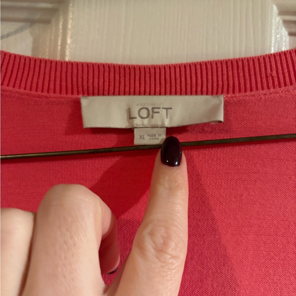 LOFT Vibrant Pink (Salmon) Knit Cardigan